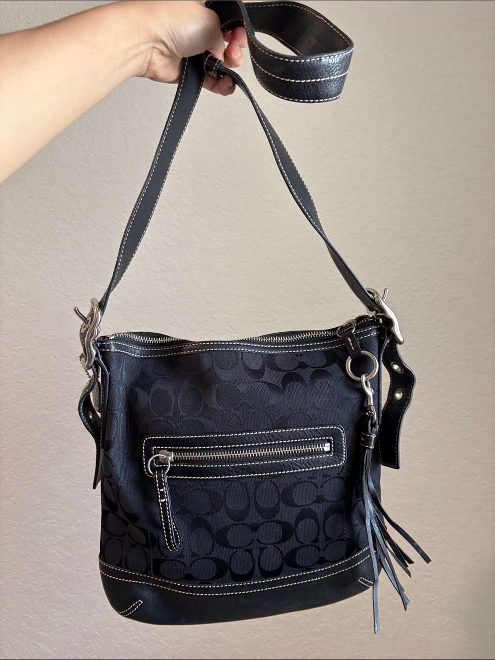 Coach Classic Black Signature Canvas/Leather combo Crossbody Bag - Picture 15 of 15